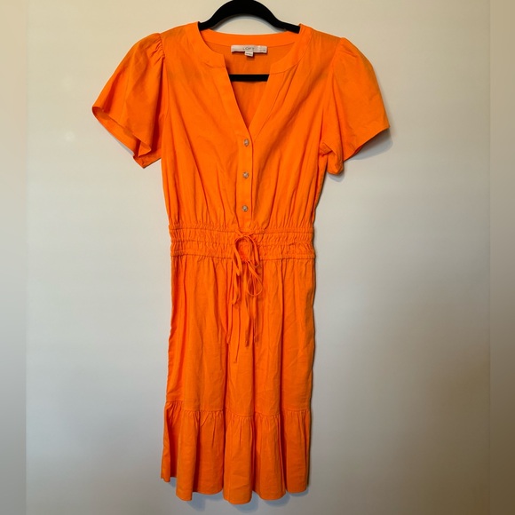 LOFT Petite Smocked Tie Waist Flounce Dress - Picture 2 of 7